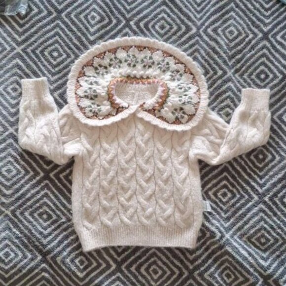 Zara Girls' White Cable Knit Sweater with Embroidered Collar - Size 3-4 Years - Picture 5 of 5